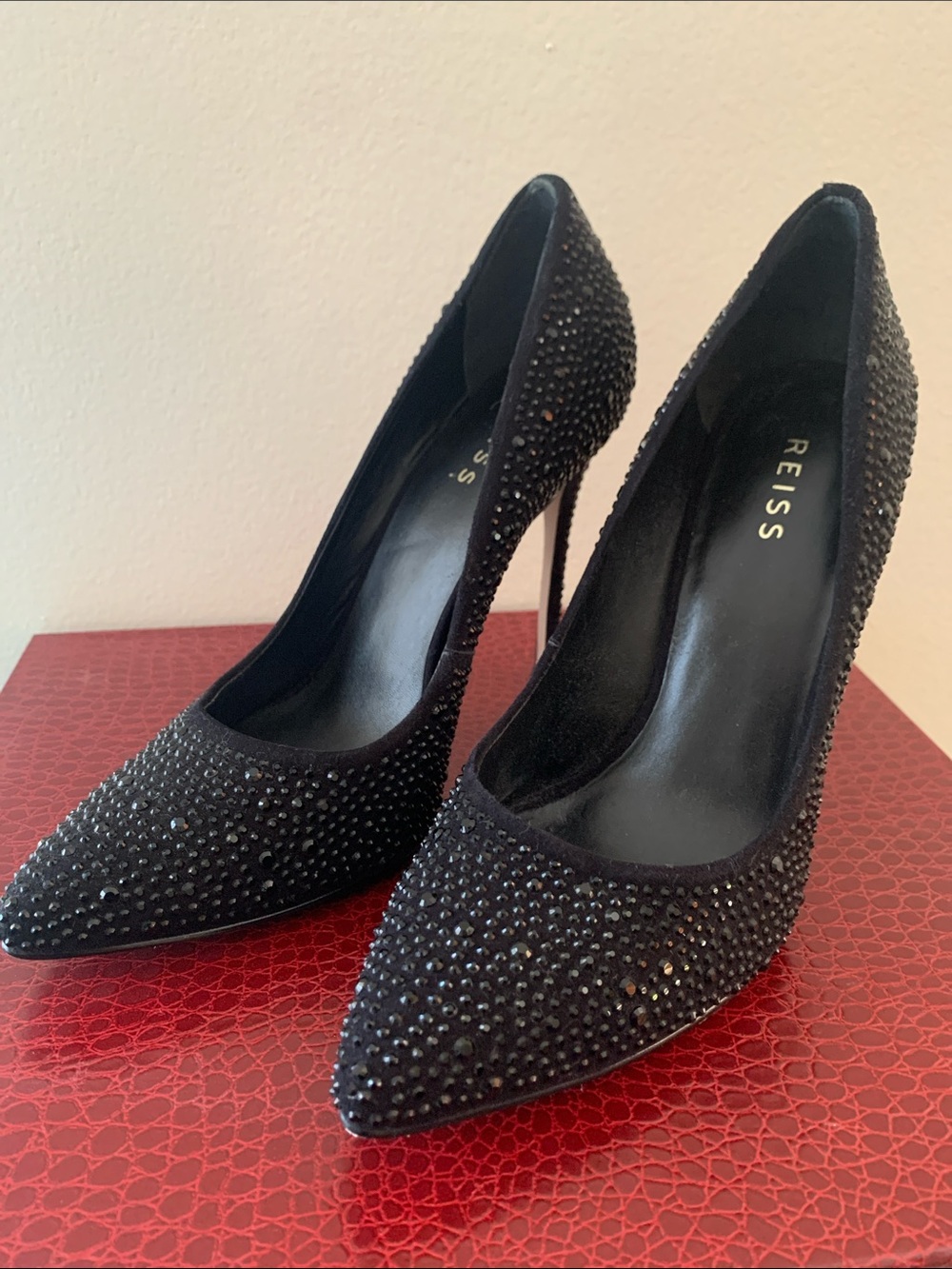 Reiss Black Rhinestone Heels